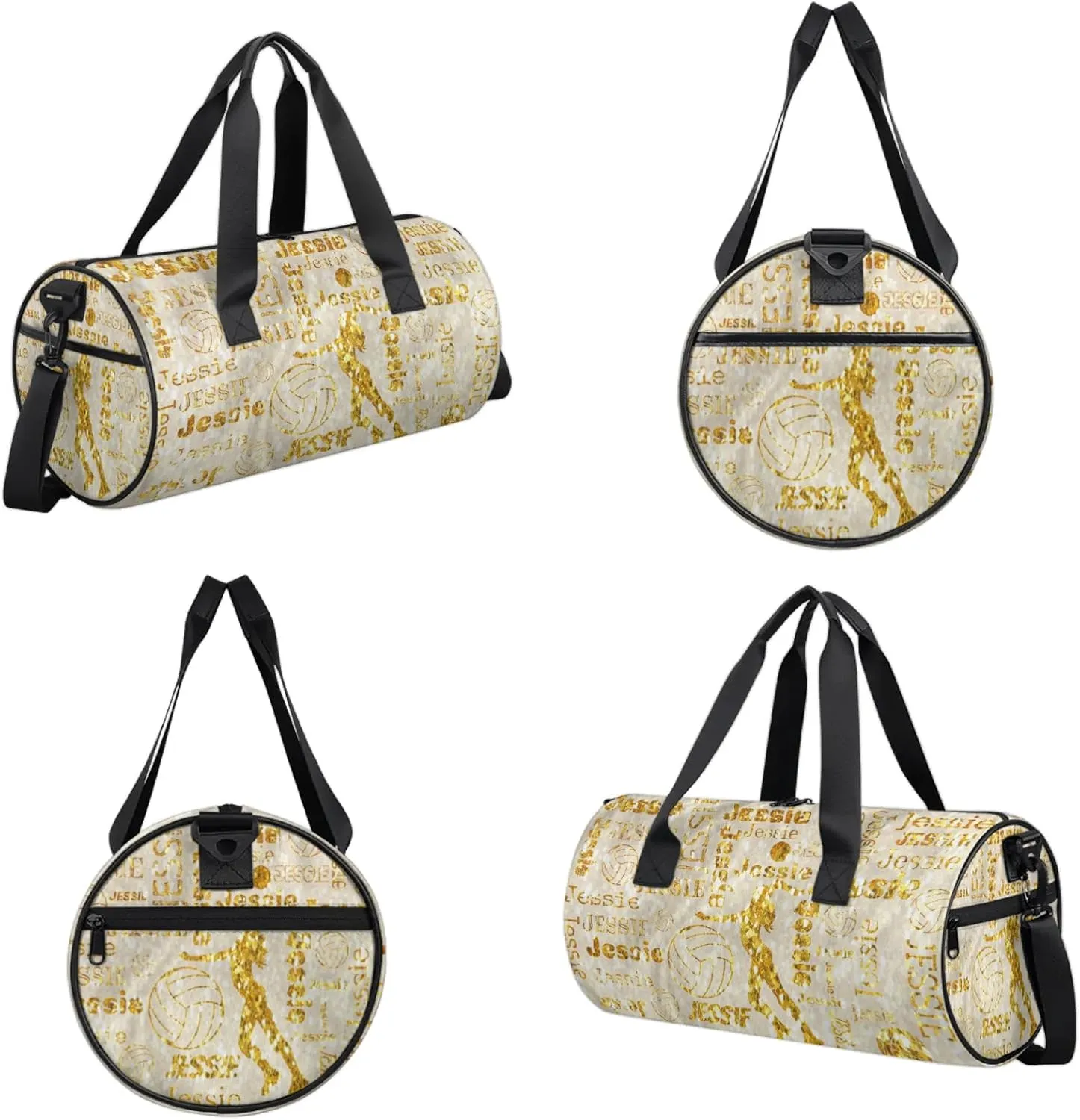 Custom Volleyball Sport Bags Personalized Sports Gym Bag with Name Overnight Weekender Duffel Bag Customized Gifts for Women Men, Gold Glitter