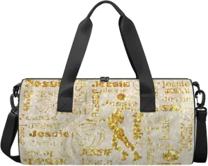 Custom Volleyball Sport Bags Personalized Sports Gym Bag with Name Overnight Weekender Duffel Bag Customized Gifts for Women Men, Gold Glitter