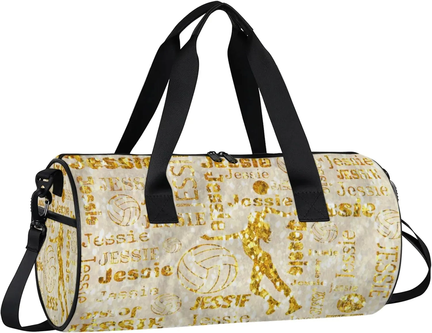 Custom Volleyball Sport Bags Personalized Sports Gym Bag with Name Overnight Weekender Duffel Bag Customized Gifts for Women Men, Gold Glitter