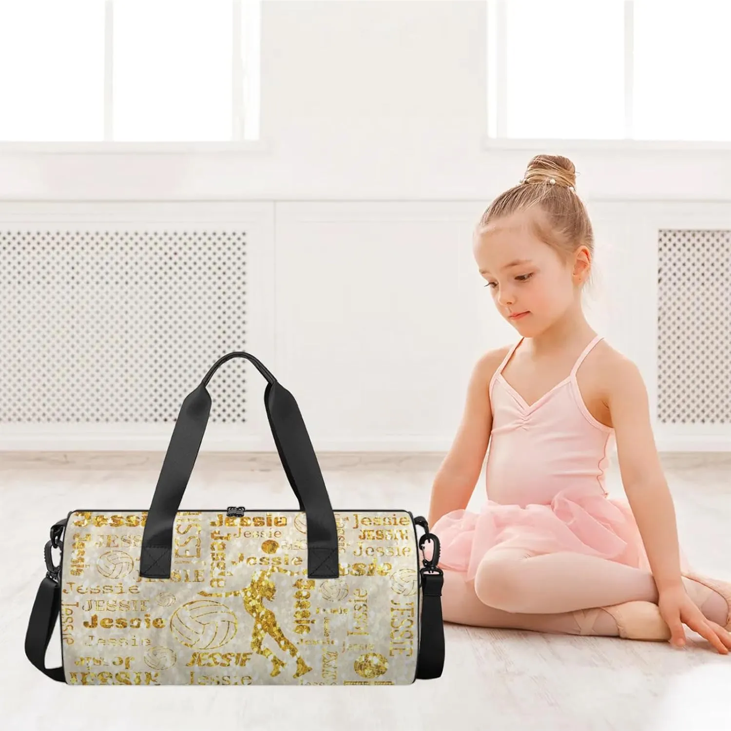 Custom Volleyball Sport Bags Personalized Sports Gym Bag with Name Overnight Weekender Duffel Bag Customized Gifts for Women Men, Gold Glitter