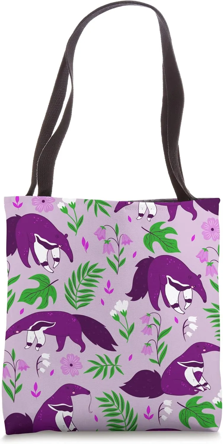 cute anteater purple floral Tote Bag