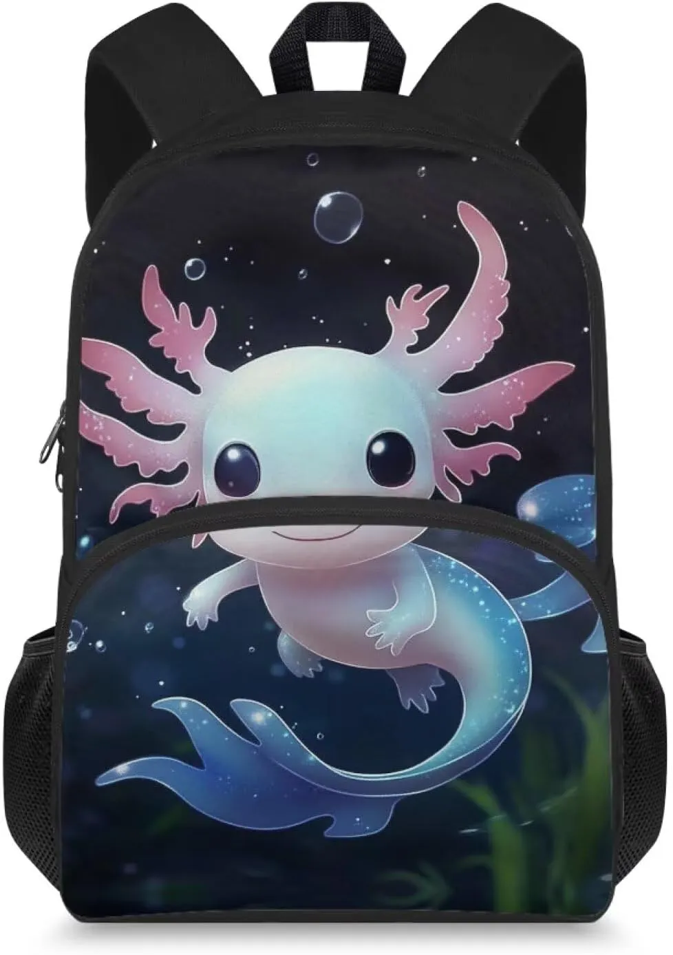 Cute Axolotl Backpack for Girls 15 Inch Primary School Student Backpacks with Adjustable Shoulder Strap Large Capacity Middle School Book Bags 6th Grade Boys Back to School