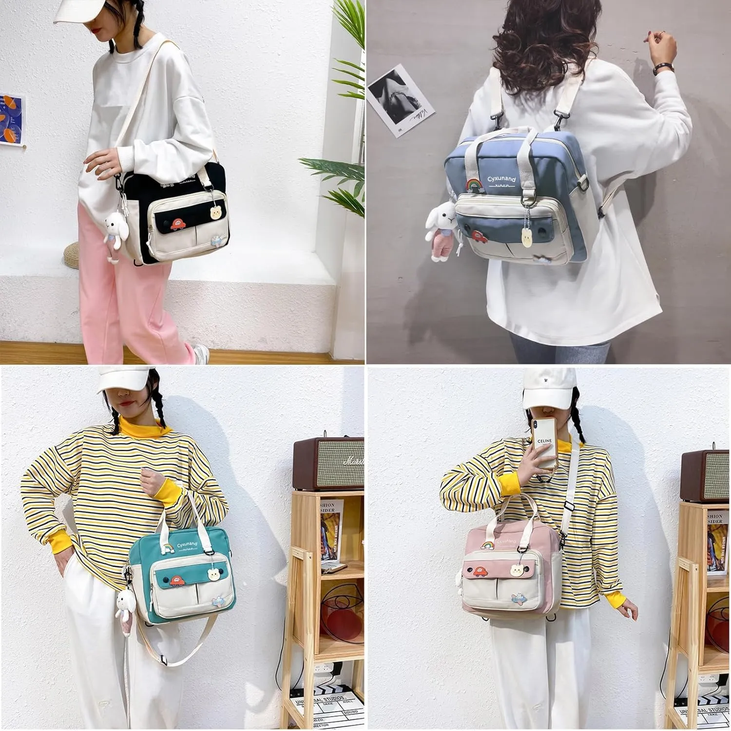 Cute Bags Kawaii Backpack Messenger Bag For School,Aesthetic Backpacks Multifunction Laptop Japanese Ita for Teen Girls Kids Lunch Totes