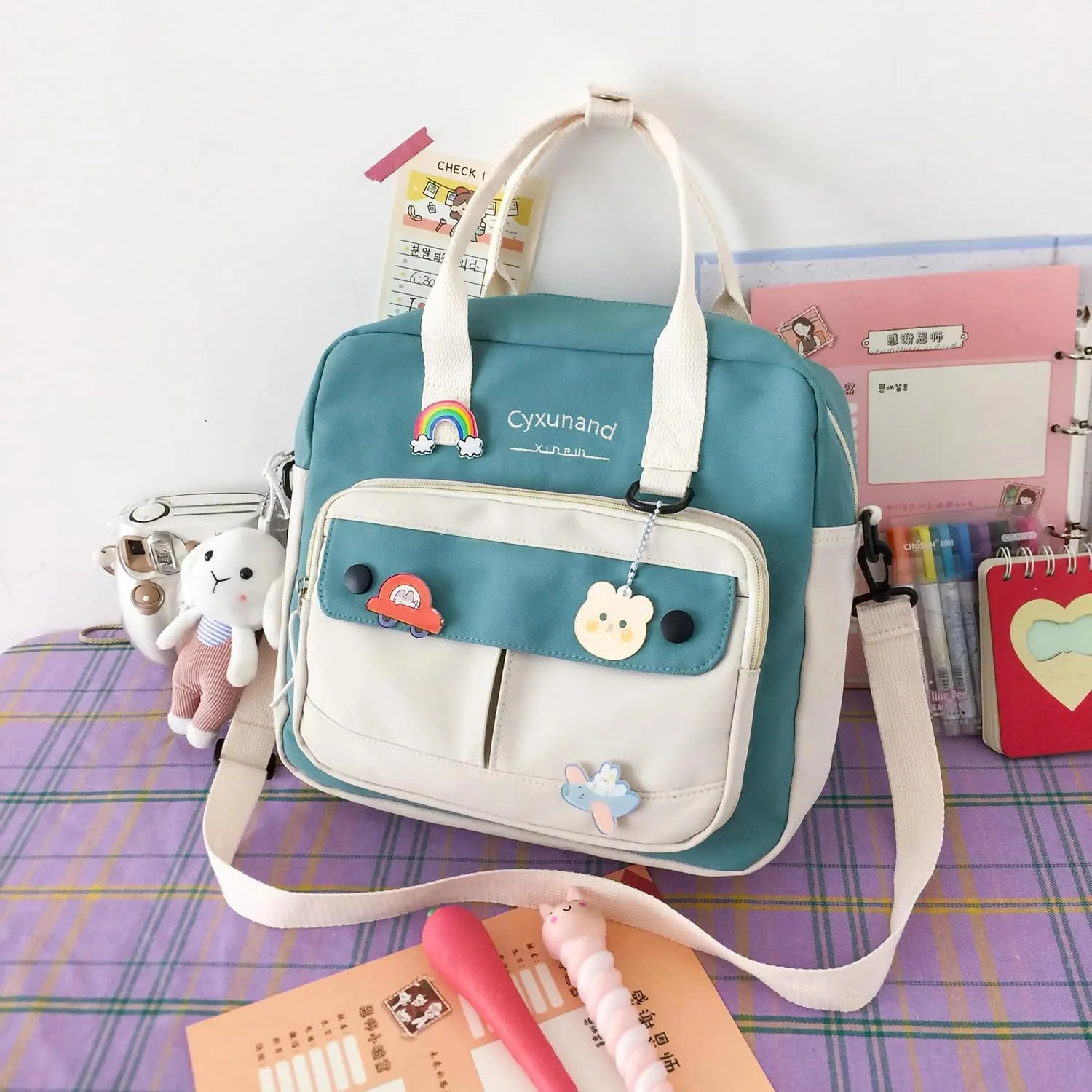 Cute Bags Kawaii Backpack Messenger Bag For School,Aesthetic Backpacks Multifunction Laptop Japanese Ita for Teen Girls Kids Lunch Totes