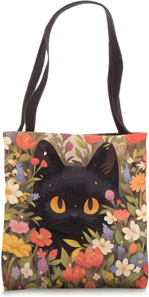 Cute Cat Hiding in Flowers - Floral Feline Tote Bag