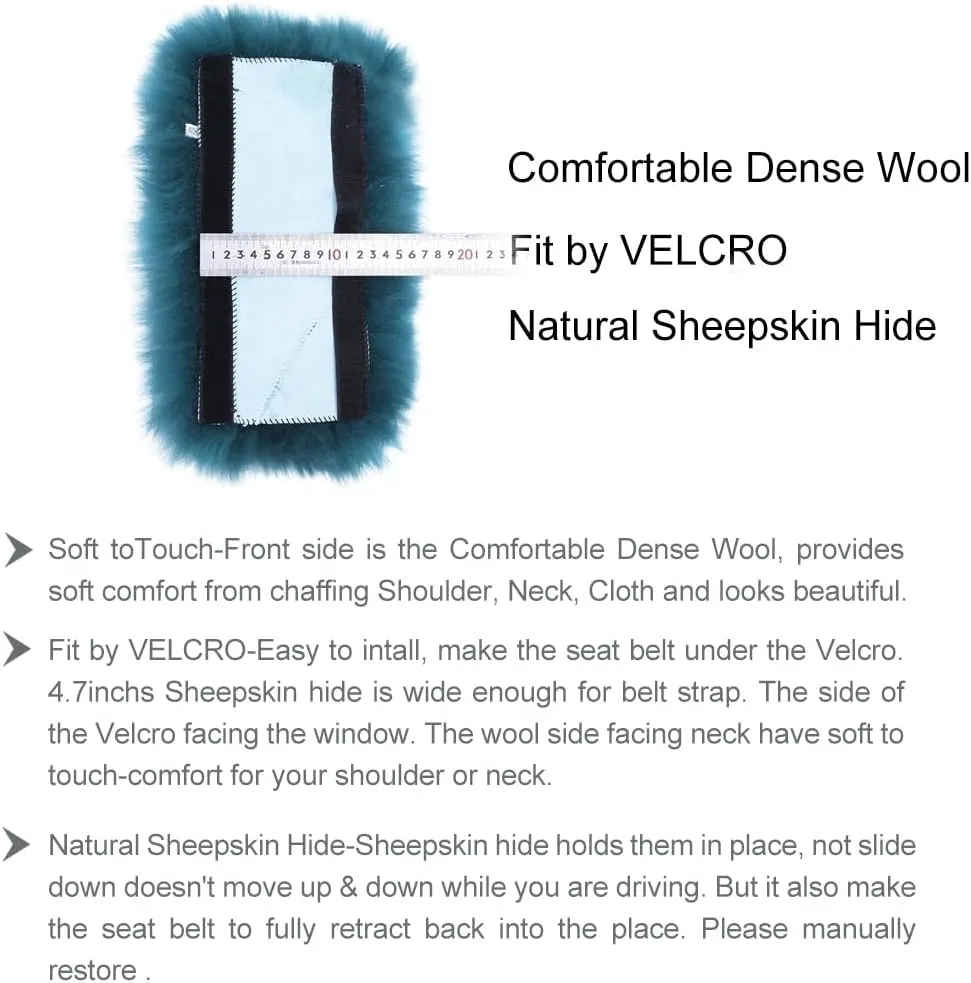 Cute Fuzzy Sheepskin Seat Belt Cover, Fluffy Long Wool Seatbelt Cover Pad for Universal Car Auto Accessories Pet Adults Women Bag Should Pad,2 Pack Blue