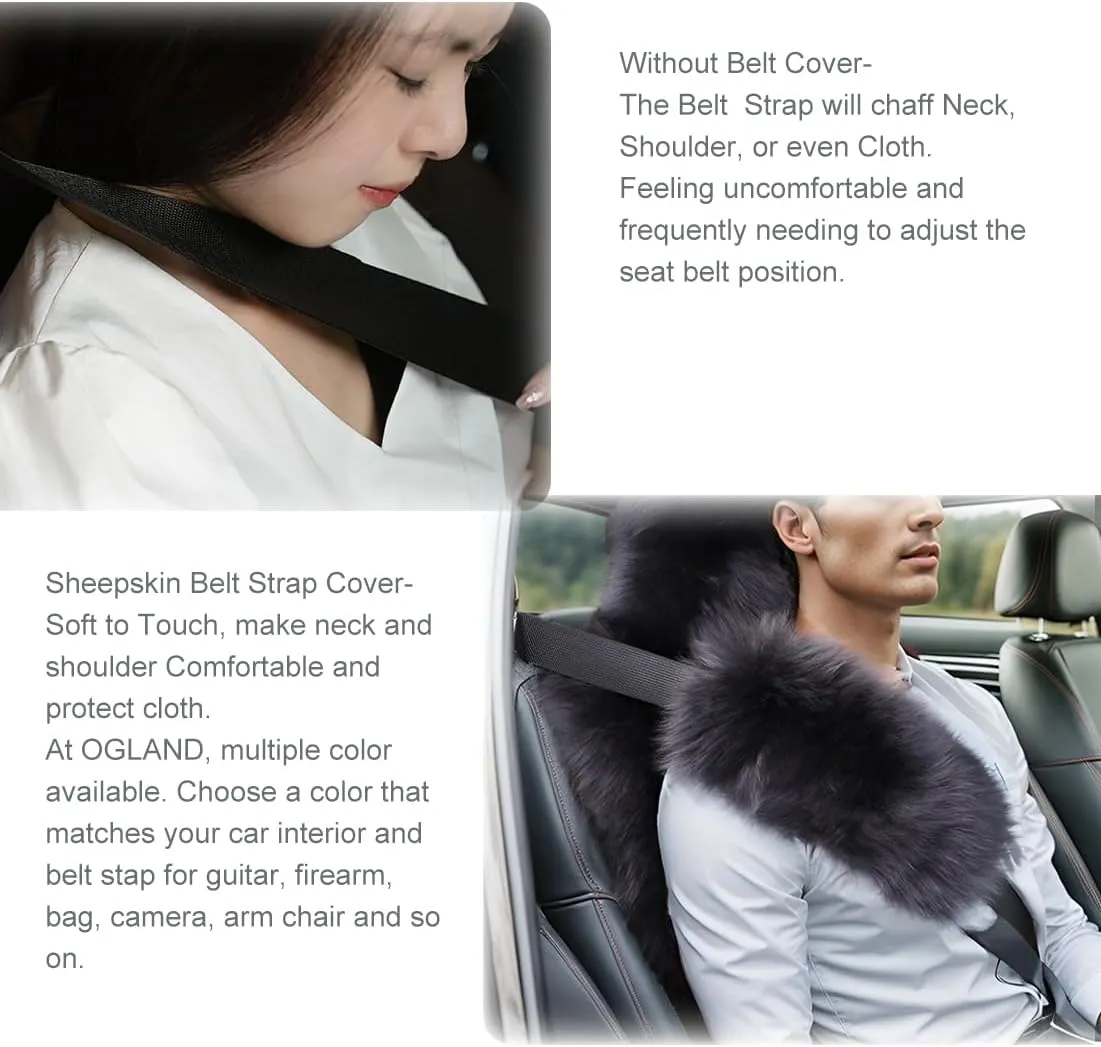 Cute Fuzzy Sheepskin Seat Belt Cover, Fluffy Long Wool Seatbelt Cover Pad for Universal Car Auto Accessories Pet Adults Women Bag Should Pad,2 Pack Blue