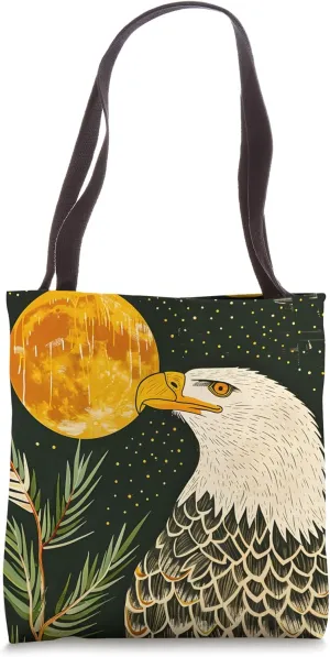 Cute Moonlight Botanical Bald Eagle Tote Bag