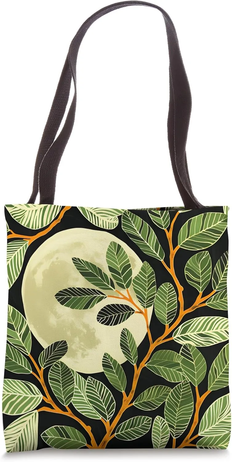 Cute Moonlight Botanical Birch Leaves Tote Bag