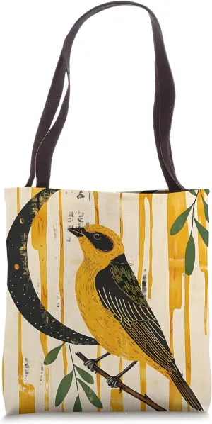 Cute Moonlight Botanical Crossbill Tote Bag