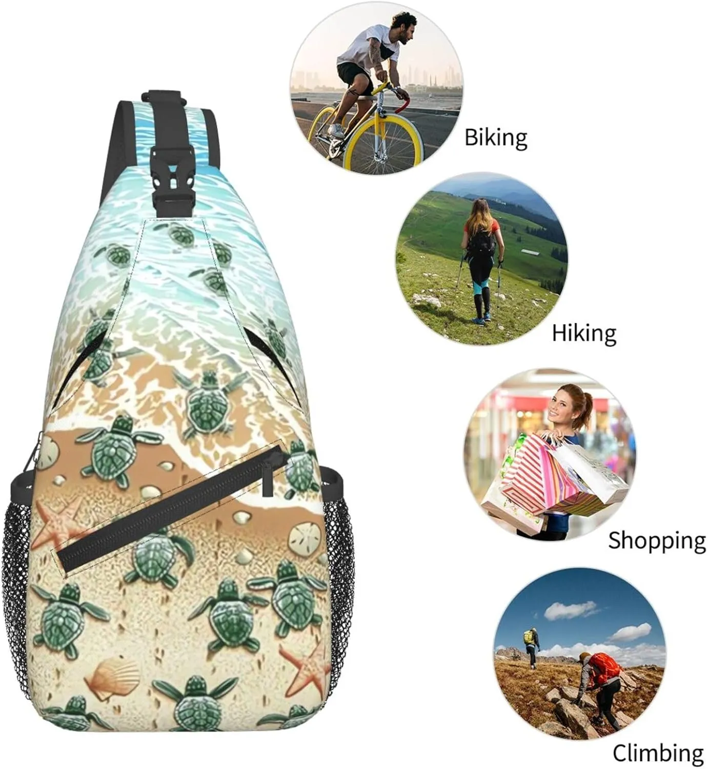 Cute Sea Turtles Crossbody Sling Bag Chest Bag Backpacks for Men Women Working,Travelling