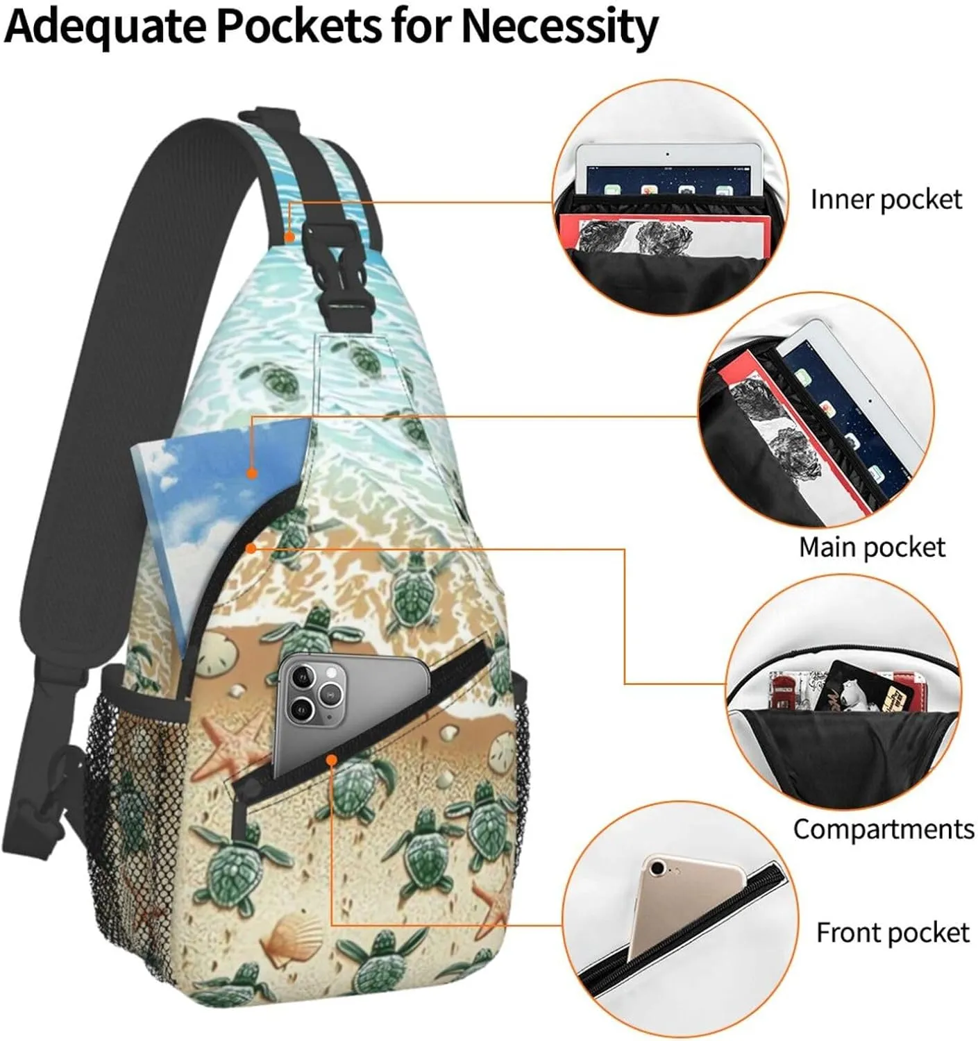 Cute Sea Turtles Crossbody Sling Bag Chest Bag Backpacks for Men Women Working,Travelling
