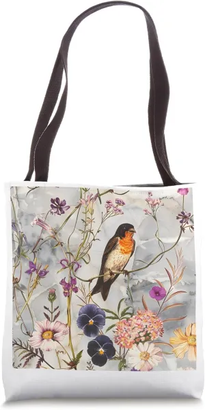 Cute Wildflower Aesthetic Floral Barn Swallow Bird Tote Bag