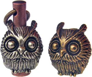 Cutee Owl Solid Brass Parachute Cord EDC Pendant Bead DIY Accessories for Paracord Bracelets, Buckle, Knife Lanyard, Flashlights, Zipper Pull, Knife Pendant (Pack of 2) w/Pin