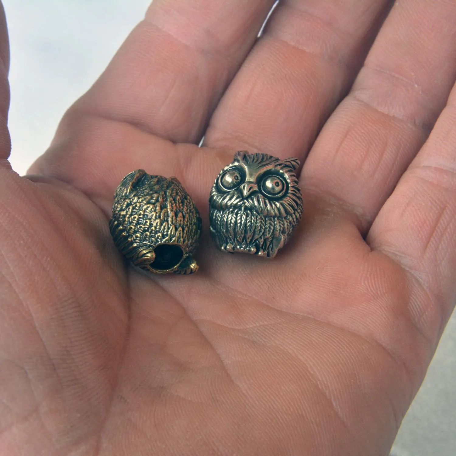 Cutee Owl Solid Brass Parachute Cord EDC Pendant Bead DIY Accessories for Paracord Bracelets, Buckle, Knife Lanyard, Flashlights, Zipper Pull, Knife Pendant (Pack of 2) w/Pin