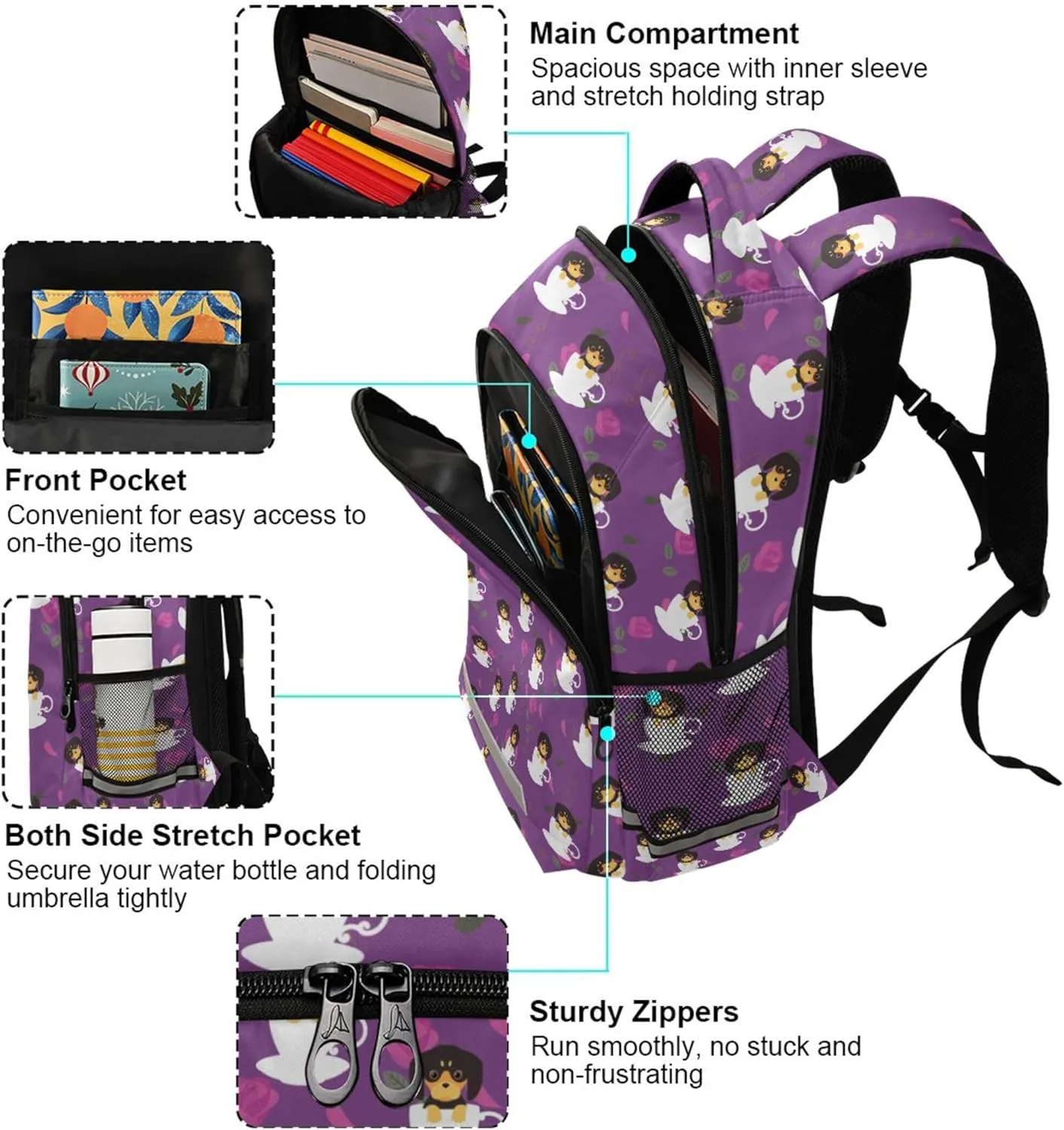 Dachshund Printing Backpack for Student Kids Rucksack Boys Girls School Bag Travel Daypack