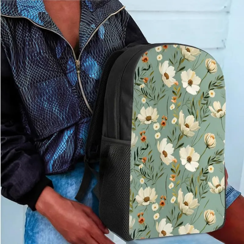 Daffodil Leaf Hand Drawing Backpack School Bags for Girls with Flower Art Painting Lunch Bag with Pencil Case 3-Pieces for Teens Boys Girls School