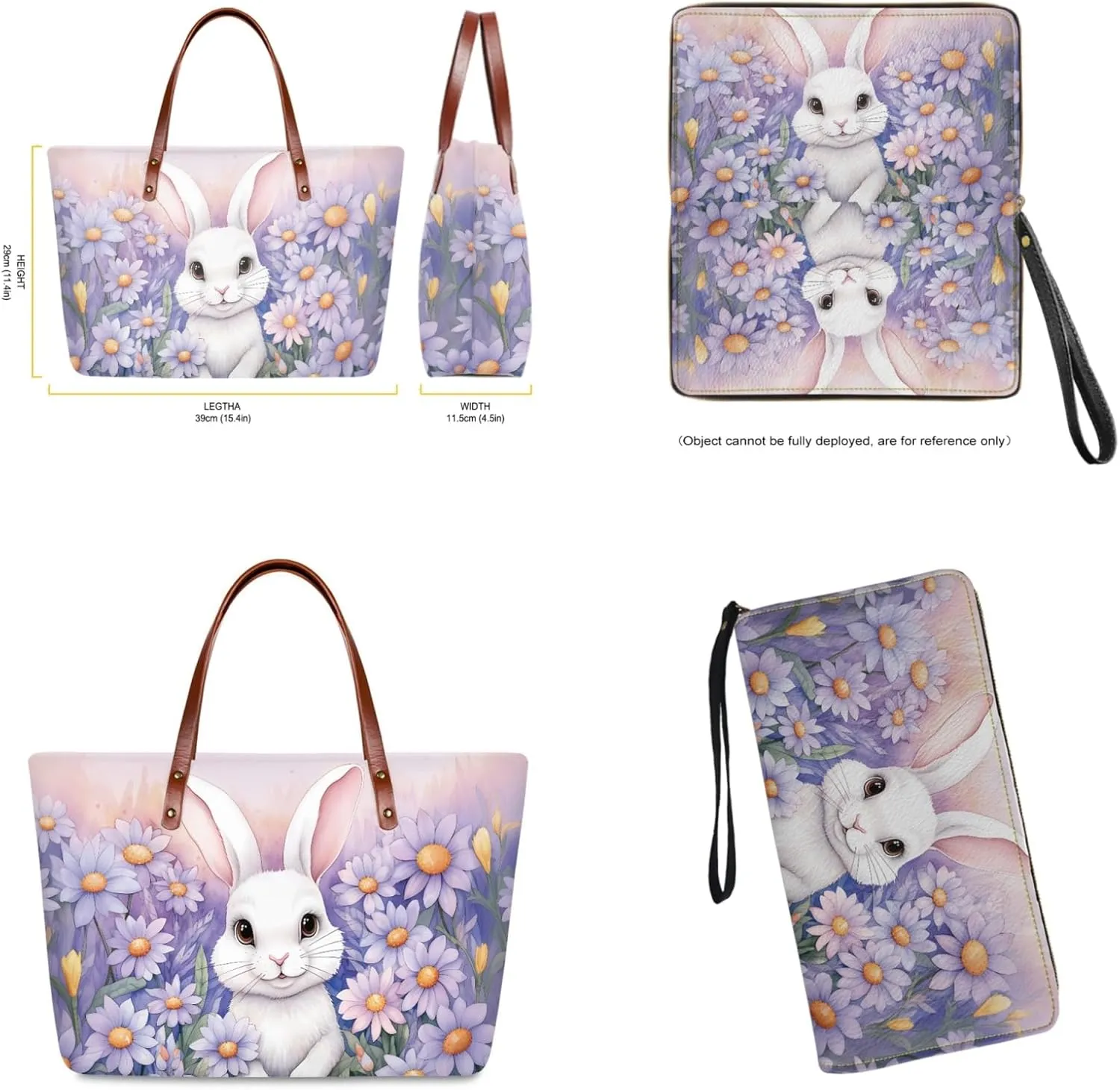 Daist with Rabbit Tote Bag and Purse 2Pcs Set Woman Shoulder Bag Portable Casual Shopping Handbags Large Size Tote Bags with Rfid Wristlet Wallet