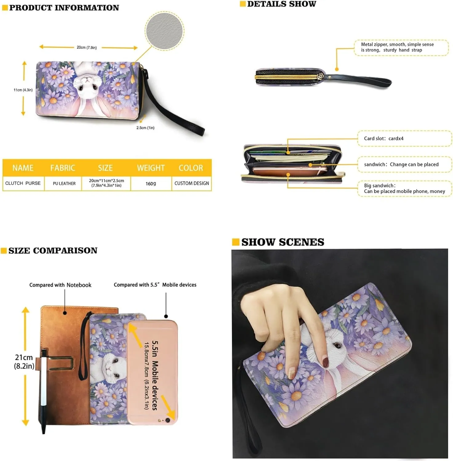 Daist with Rabbit Tote Bag and Purse 2Pcs Set Woman Shoulder Bag Portable Casual Shopping Handbags Large Size Tote Bags with Rfid Wristlet Wallet