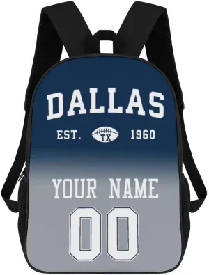 Dallas Shoulder Backpack,Sports Backpack,Suitable For School And Outdoor Use,Custom Name And Number,Gift For Sport Fans.