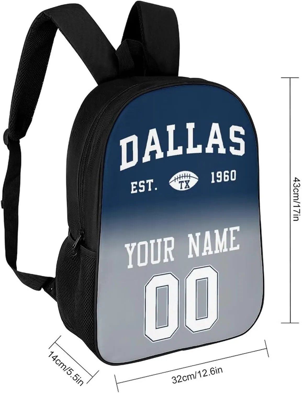 Dallas Shoulder Backpack,Sports Backpack,Suitable For School And Outdoor Use,Custom Name And Number,Gift For Sport Fans.