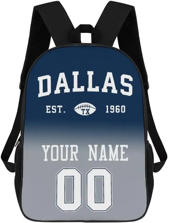 Dallas Shoulder Backpack,Sports Backpack,Suitable For School And Outdoor Use,Custom Name And Number,Gift For Sport Fans.
