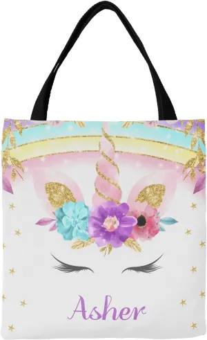 Deer Floral Pink Personalized Canvas Tote Bags for Women Kids, Reusable Bags for Shopping,Travel,School Handbag Gift