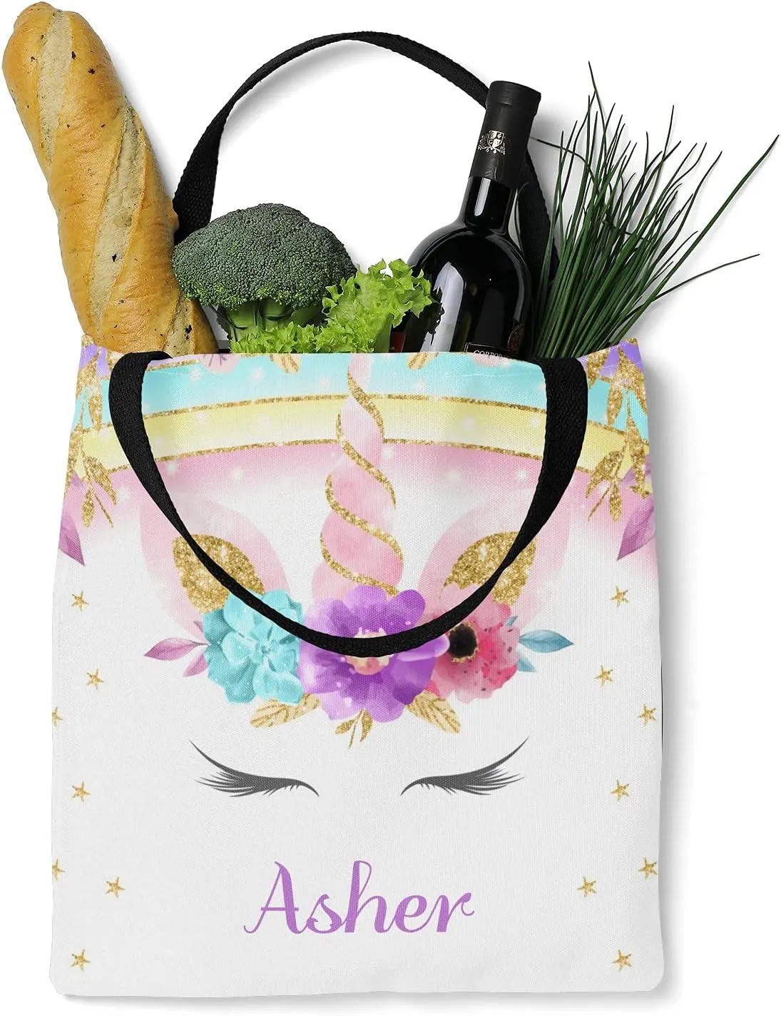 Deer Floral Pink Personalized Canvas Tote Bags for Women Kids, Reusable Bags for Shopping,Travel,School Handbag Gift