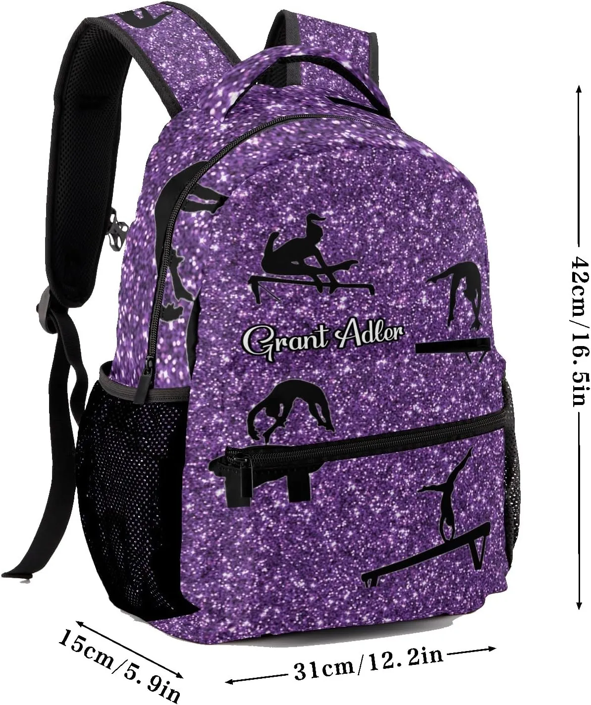 Deven I Love Gymnastics Purple Personalized Kids for Boy/Girl Teen Primary School Daypack Travel Bag Bookbag