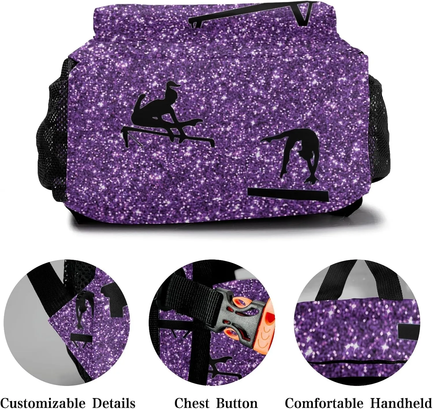 Deven I Love Gymnastics Purple Personalized Kids for Boy/Girl Teen Primary School Daypack Travel Bag Bookbag