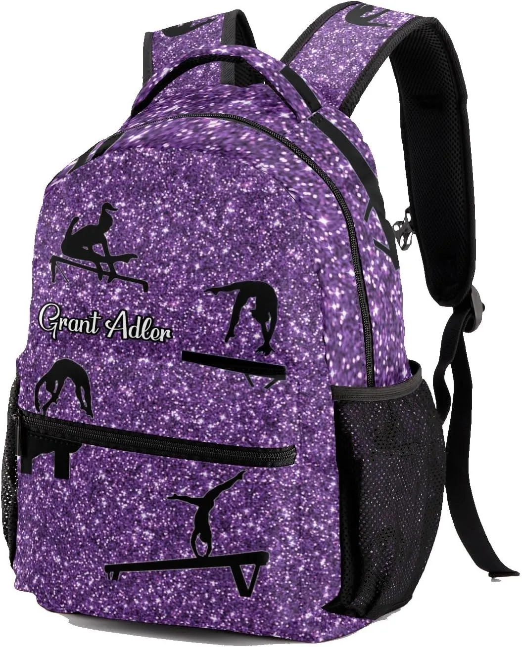 Deven I Love Gymnastics Purple Personalized Kids for Boy/Girl Teen Primary School Daypack Travel Bag Bookbag