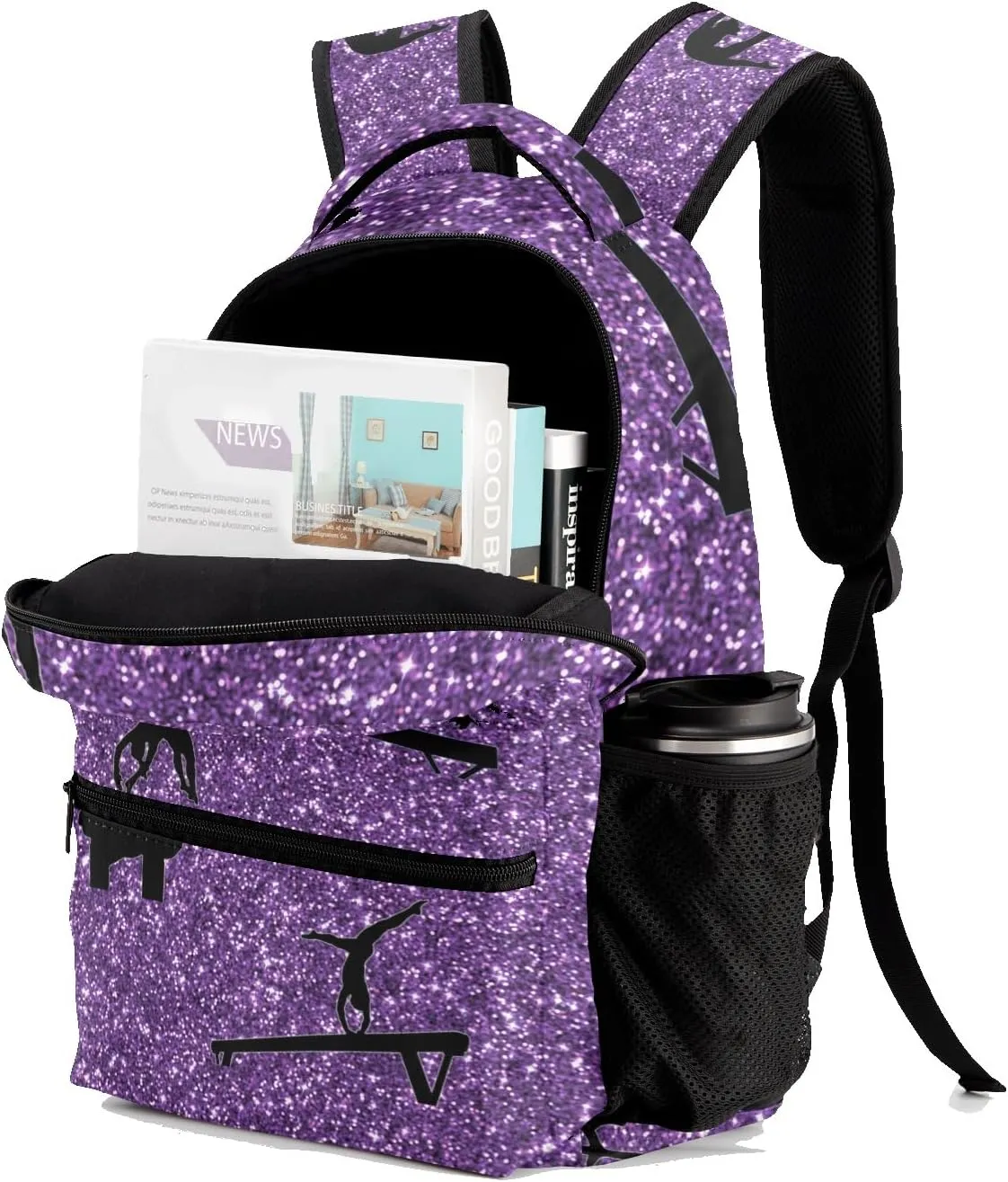 Deven I Love Gymnastics Purple Personalized Kids for Boy/Girl Teen Primary School Daypack Travel Bag Bookbag
