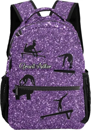 Deven I Love Gymnastics Purple Personalized Kids for Boy/Girl Teen Primary School Daypack Travel Bag Bookbag