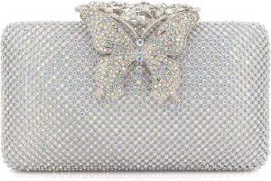 Dexmay Rhinestone Clutch Bag with Crystal Butterfly Clasp Women Evening Handbag Formal Party Purse