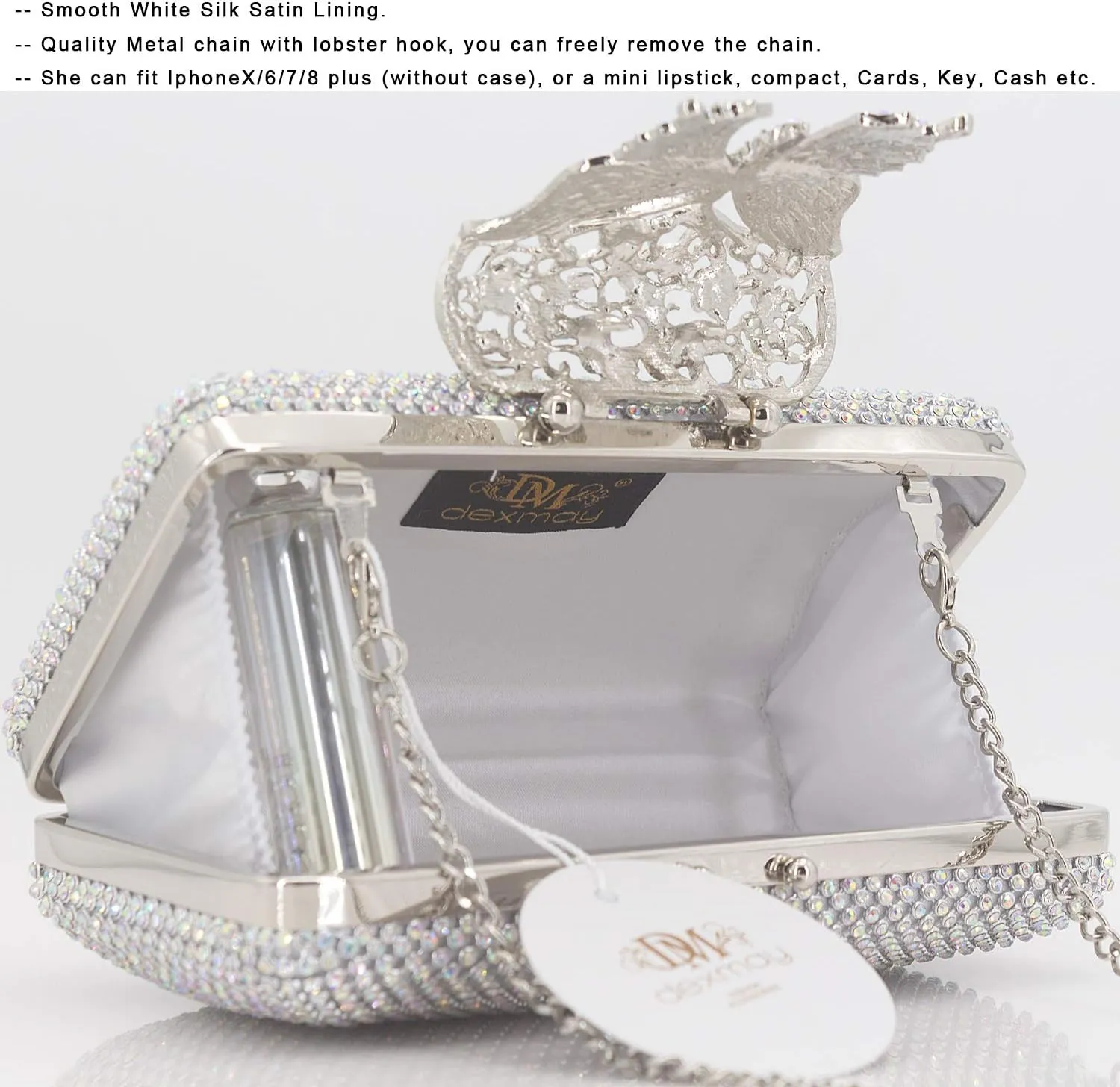Dexmay Rhinestone Clutch Bag with Crystal Butterfly Clasp Women Evening Handbag Formal Party Purse