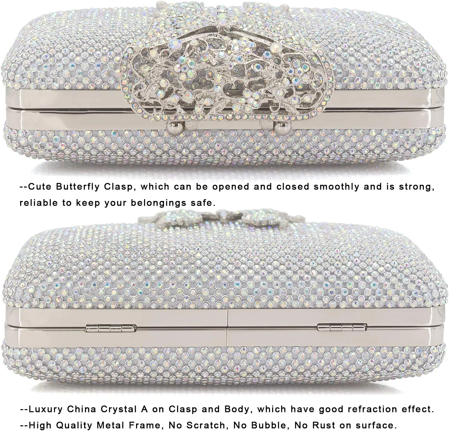 Dexmay Rhinestone Clutch Bag with Crystal Butterfly Clasp Women Evening Handbag Formal Party Purse