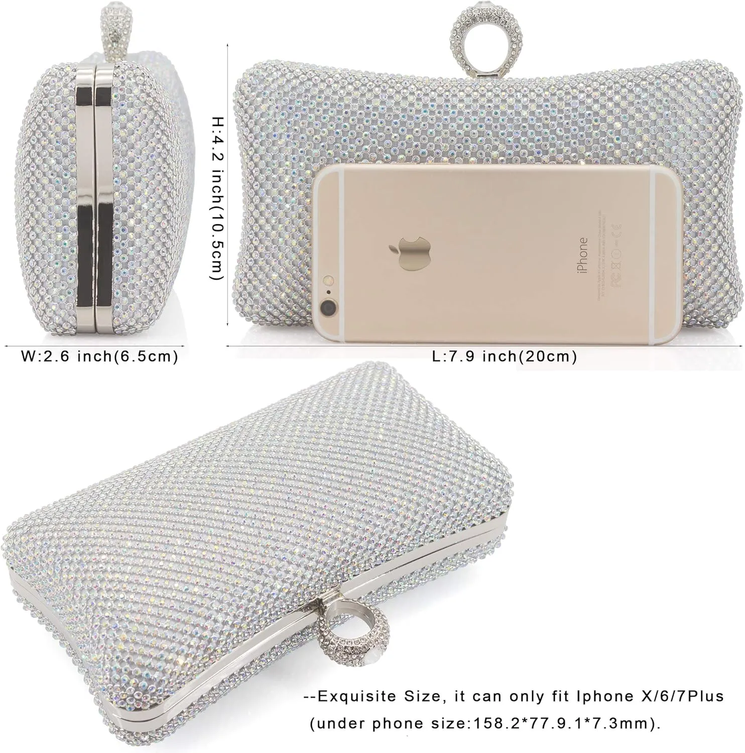 Dexmay Rhinestone Clutch Purse with Crystal Clasp Evening Handbag for Bridal Wedding Party