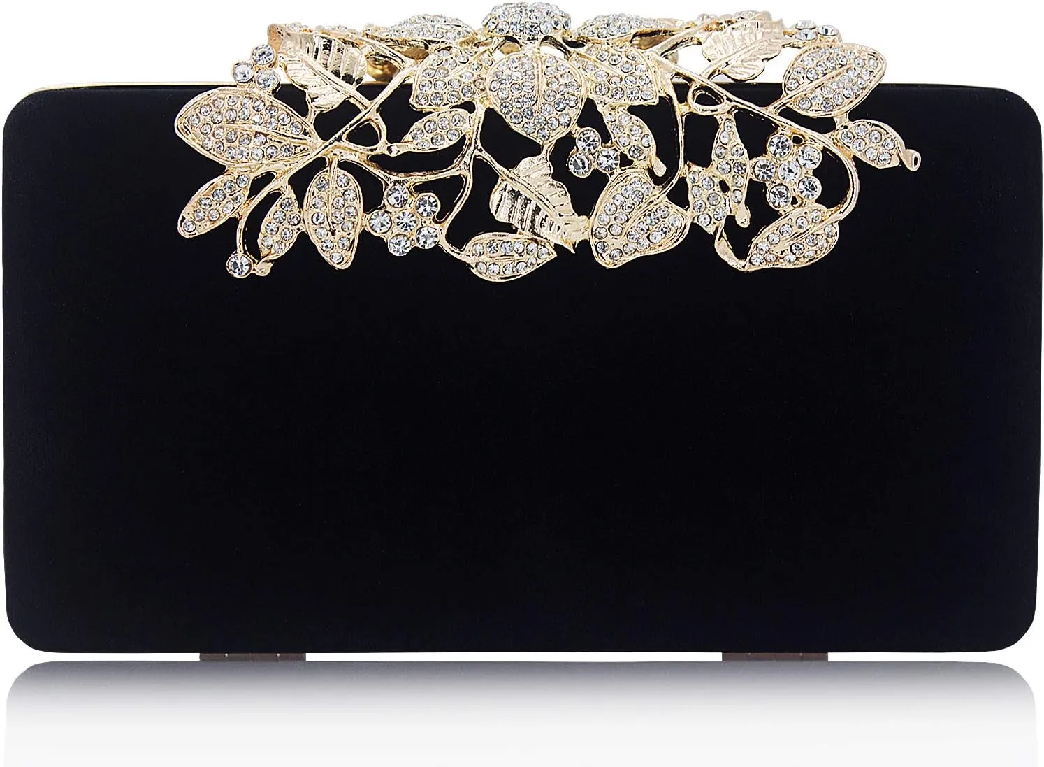 Dexmay Velvet Women Clutch Evening Bag with Rhinestone Crystal Flower Clasp Formal Purse for Party Black