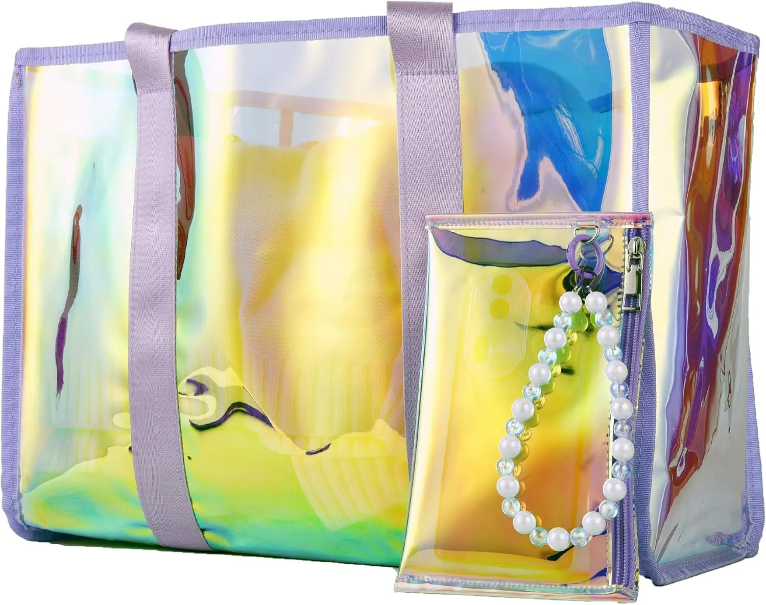 Didida Large Beach Tote Bag For Women 26L With Touch Screen Phone Bag Clear Waterproof Sandproof Beach Shoulder Bag Handbag