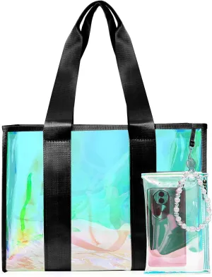 Didida Large Beach Tote Bag For Women 26L With Touch Screen Phone Bag Clear Waterproof Sandproof Beach Shoulder Bag Handbag