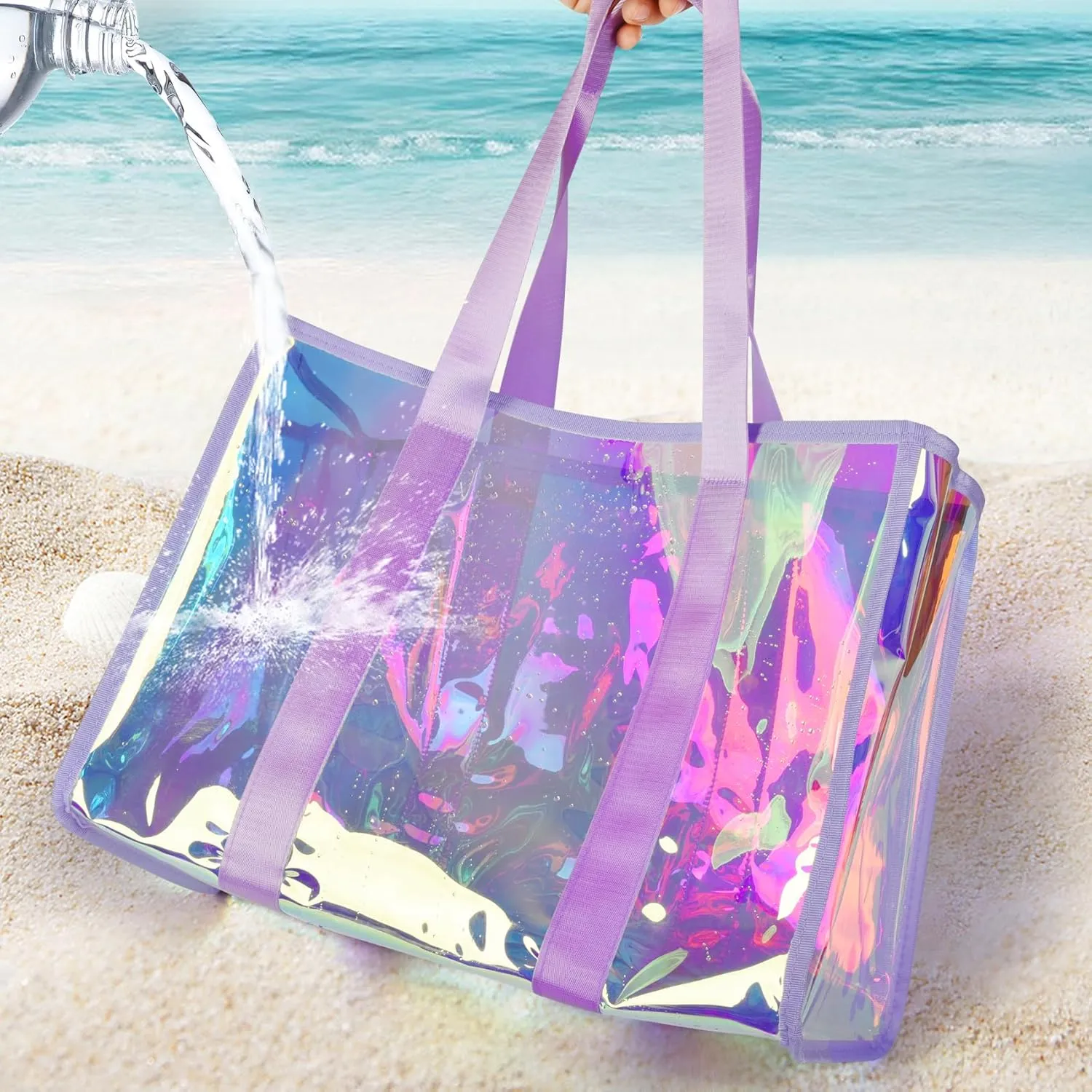 Didida Large Beach Tote Bag For Women 26L With Touch Screen Phone Bag Clear Waterproof Sandproof Beach Shoulder Bag Handbag