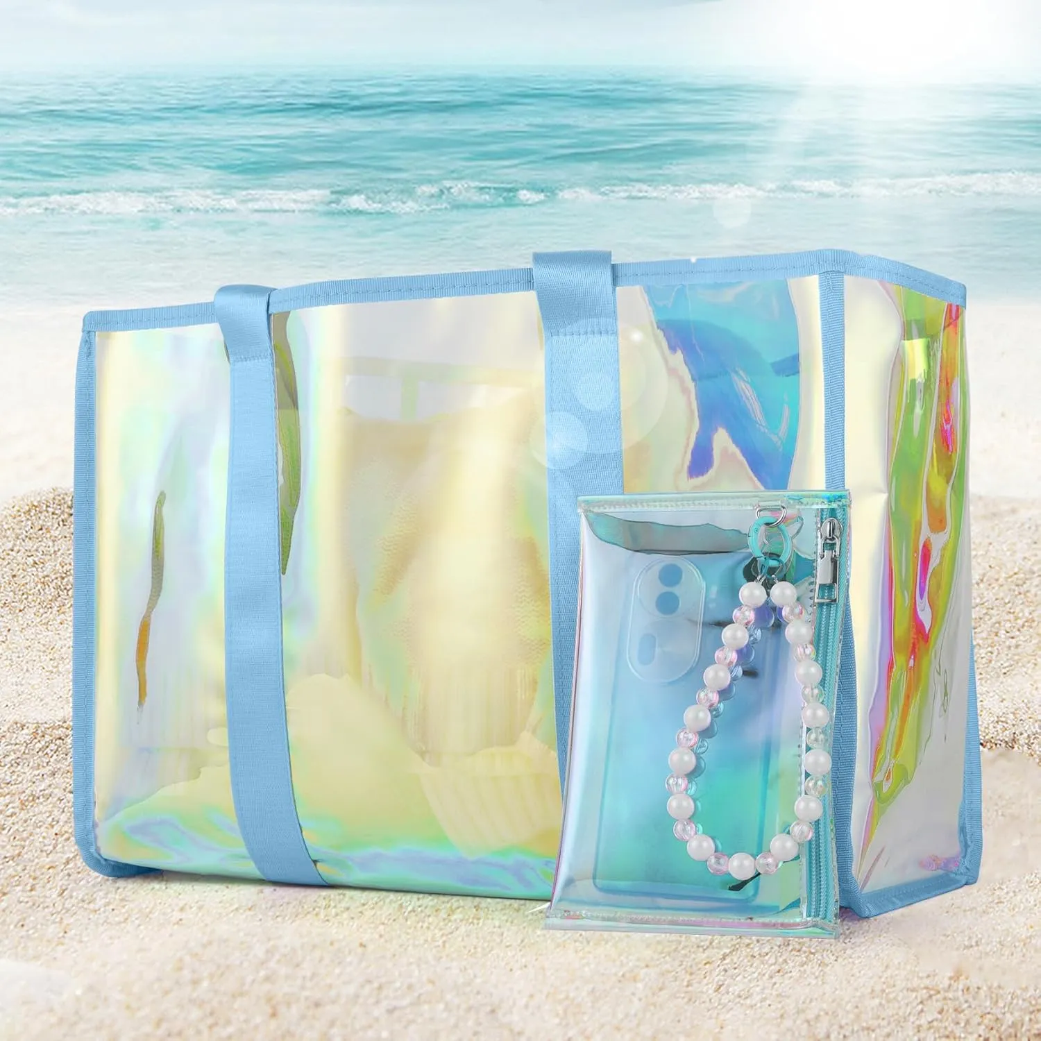 Didida Large Beach Tote Bag For Women 26L With Touch Screen Phone Bag Clear Waterproof Sandproof Beach Shoulder Bag Handbag