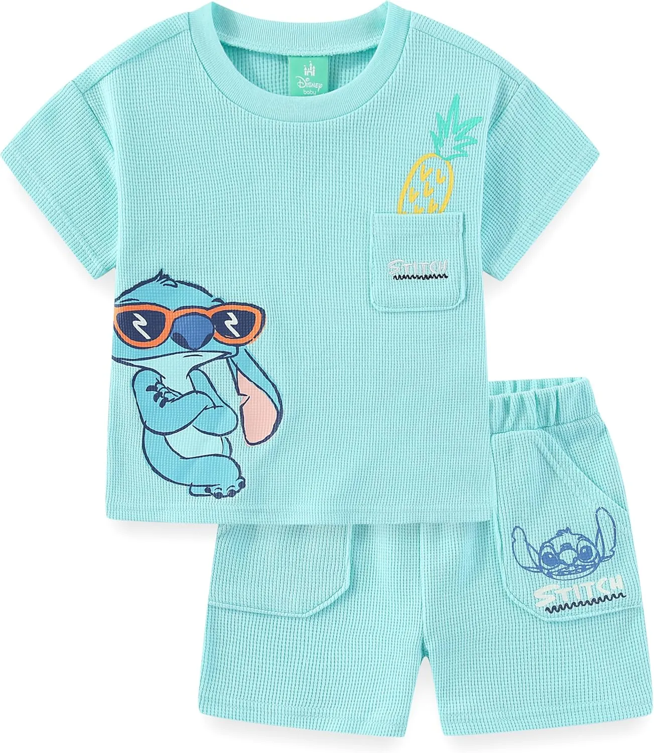 Disney Lilo & Stitch Boys Waffle Knit Short Sleeve Shirt and Short Set for Infants