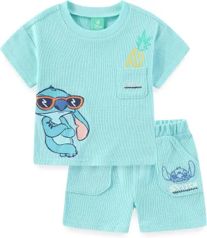 Disney Lilo & Stitch Boys Waffle Knit Short Sleeve Shirt and Short Set for Infants
