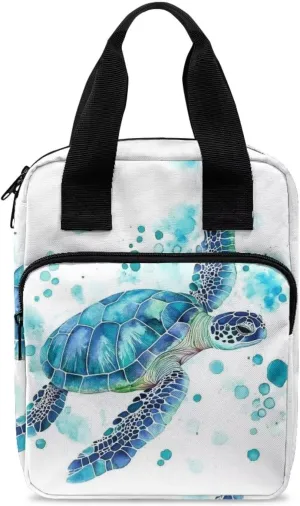 Dolyues Blue Turtle Bible Cover for Women - Large Bible Bag with Portable Handle, Cute Protective Case for Church and Travel