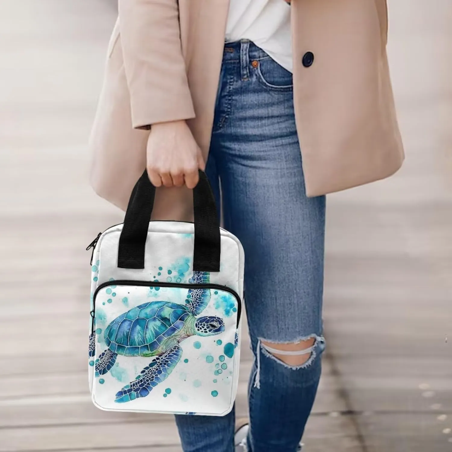 Dolyues Blue Turtle Bible Cover for Women - Large Bible Bag with Portable Handle, Cute Protective Case for Church and Travel