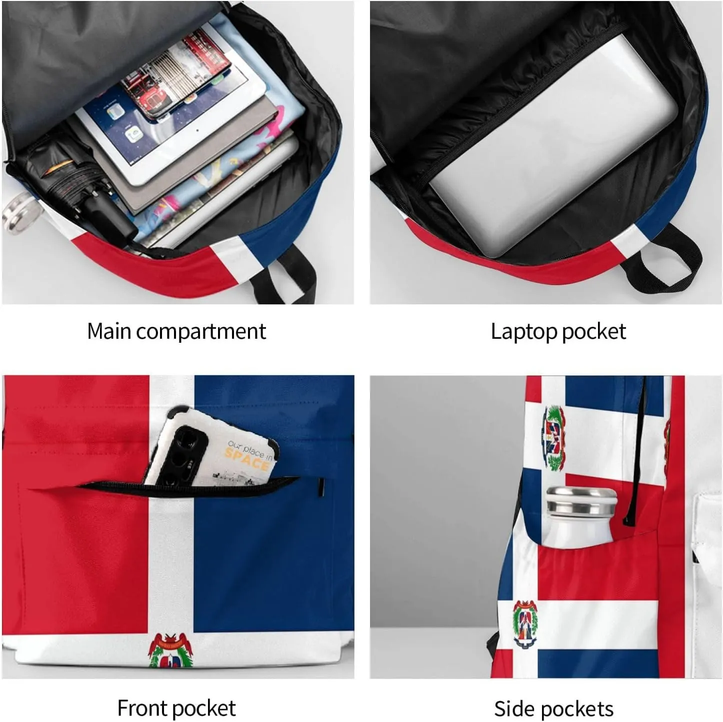 Dominican Flag Large Travel Backpack Casual Backpacks Laptop Daypack Working Rucksack Lightweight Back Pack Sports Bag with Adjustable Shoulder Strap