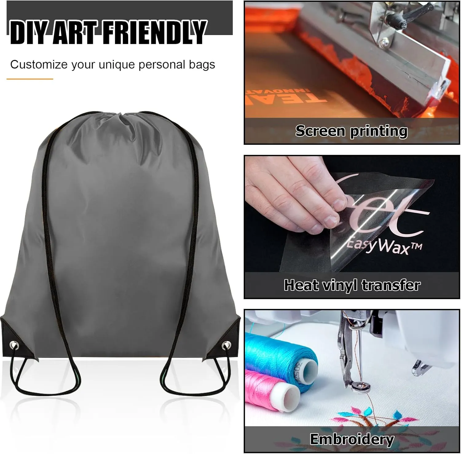 Drawstring Backpack Bulk 100Pcs Cinch Bag, Polyester Drawstring Bags for Gym Beach Sports Short Trip Party (Grey)