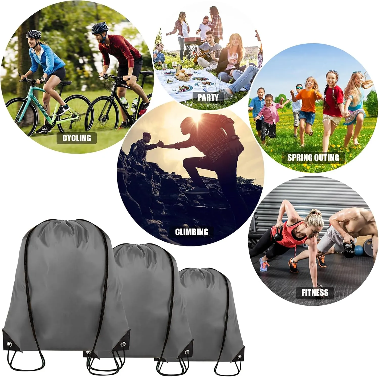 Drawstring Backpack Bulk 100Pcs Cinch Bag, Polyester Drawstring Bags for Gym Beach Sports Short Trip Party (Grey)