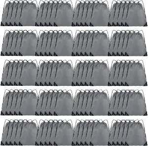 Drawstring Backpack Bulk 100Pcs Cinch Bag, Polyester Drawstring Bags for Gym Beach Sports Short Trip Party (Grey)